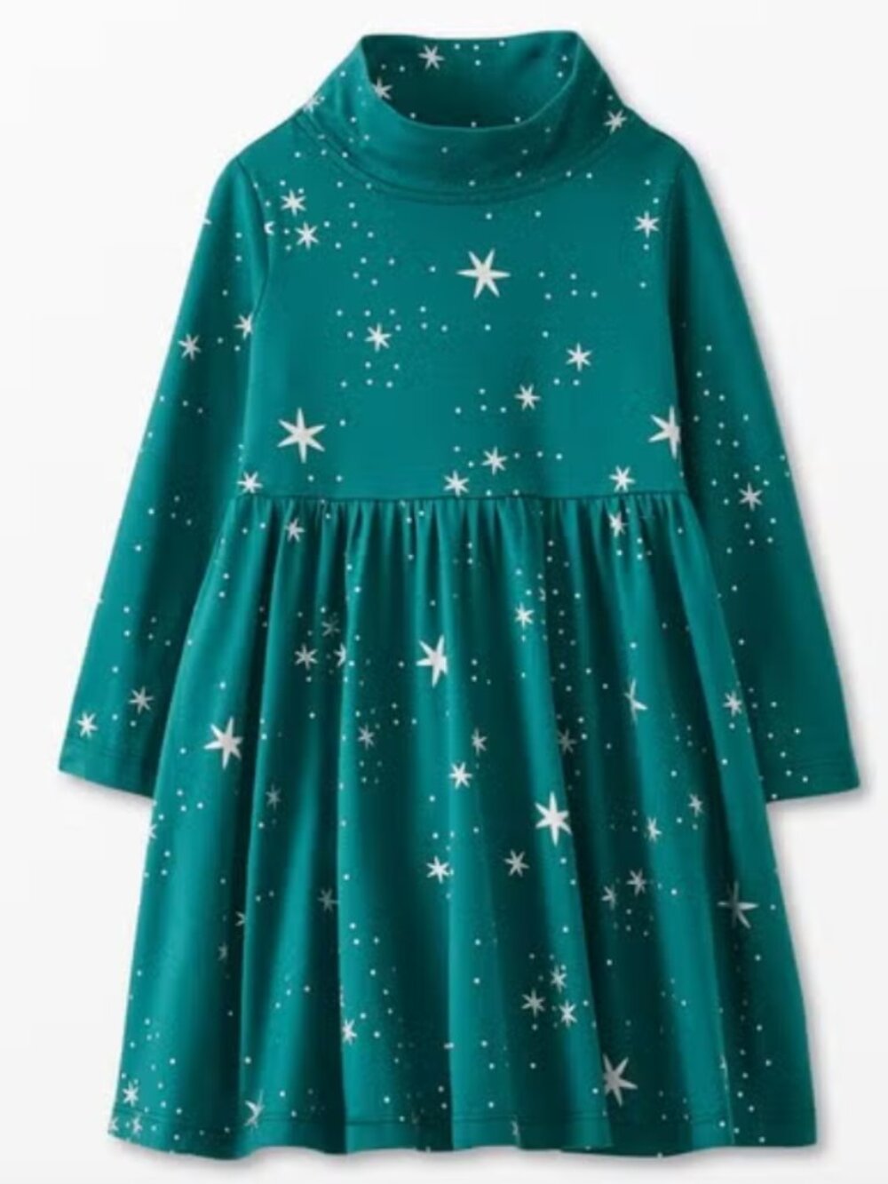 Hanna Andersson Green/Silver Long Sleeve Turtleneck Sparkle Skater Dress. Size 8
